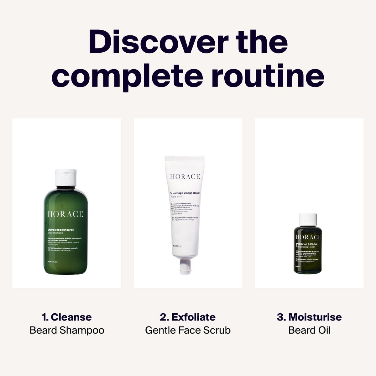 HORACE Beard Shampoo for Men - Sulphate-Free Wash with Castor Oil, Gentle Care for All Skin Types, Woody Aromatic Scent, 250 ml Avelisse