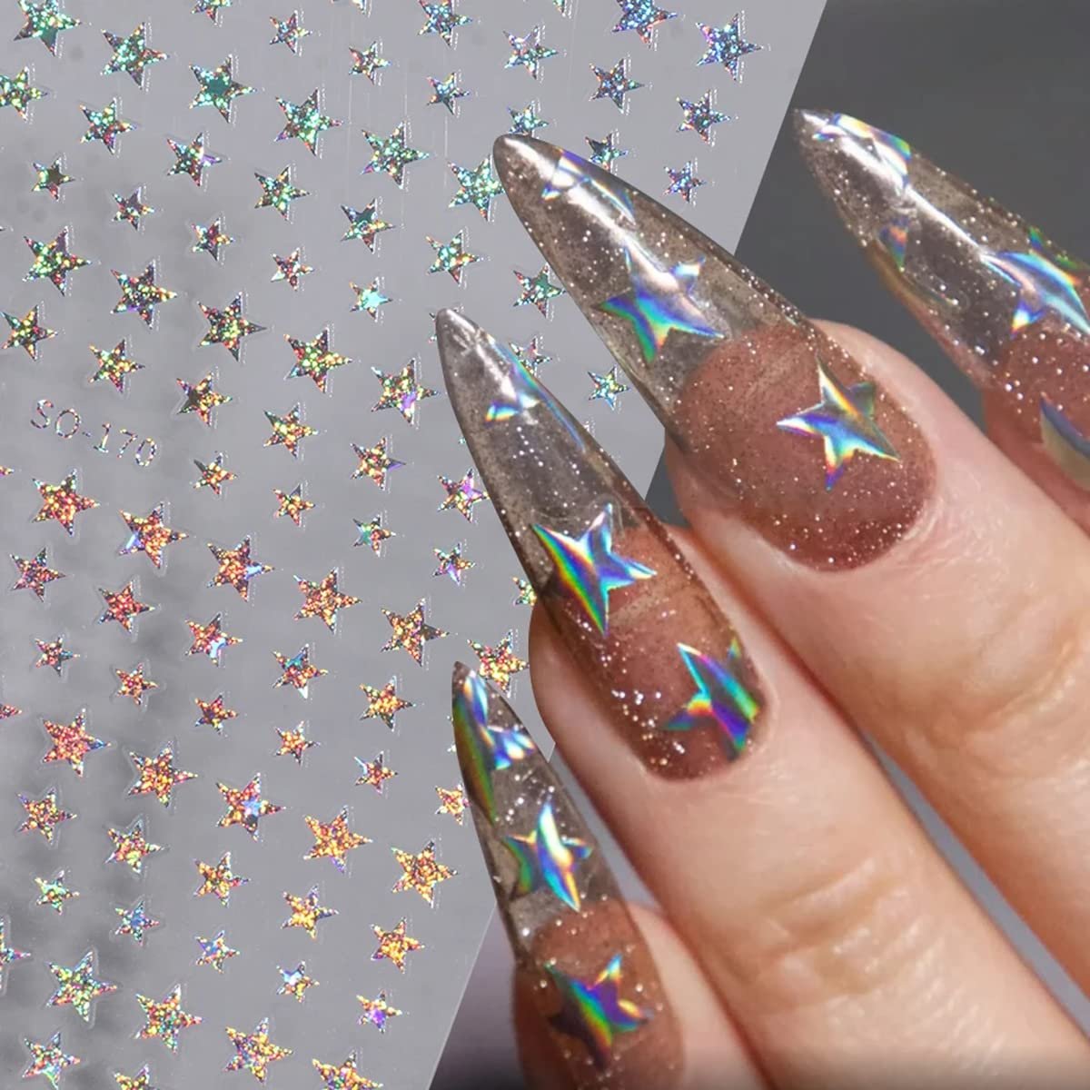 6 Sheets 3D Star Nail Stickers – Glitter Gold, Silver, White & Black Geometry Nail Art Decals for DIY Manicure - görsel 7