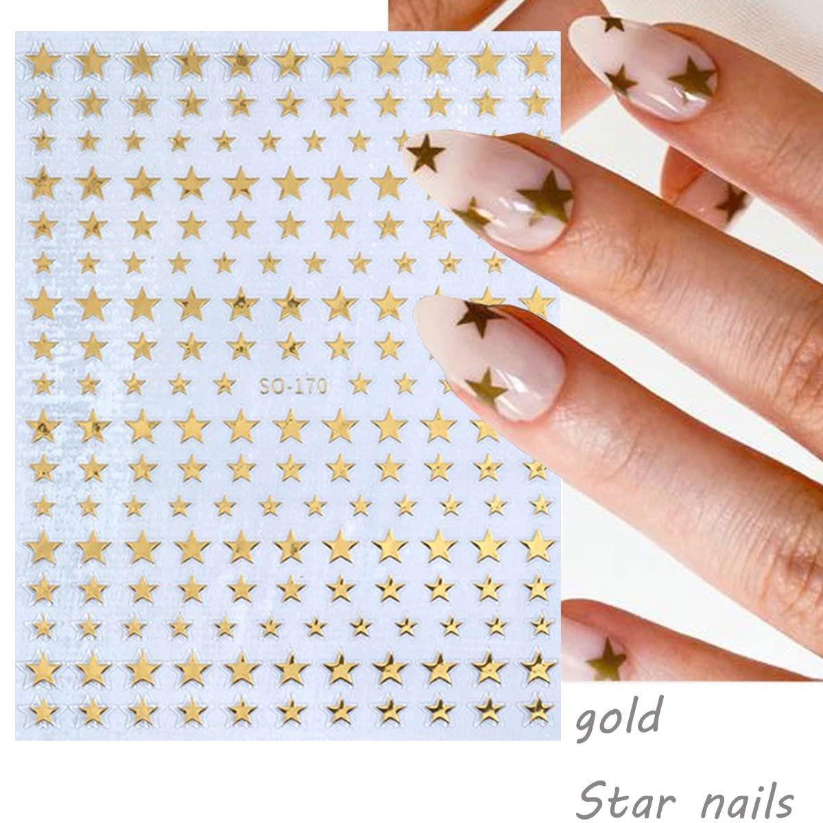 6 Sheets 3D Star Nail Stickers – Glitter Gold, Silver, White & Black Geometry Nail Art Decals for DIY Manicure - görsel 5
