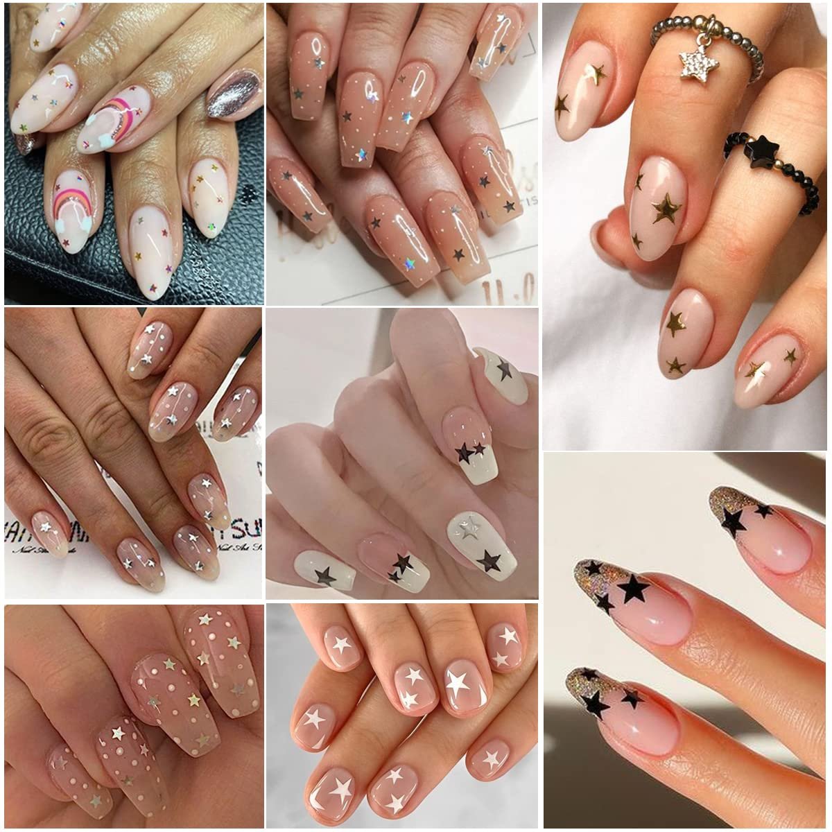 6 Sheets 3D Star Nail Stickers – Glitter Gold, Silver, White & Black Geometry Nail Art Decals for DIY Manicure - görsel 11
