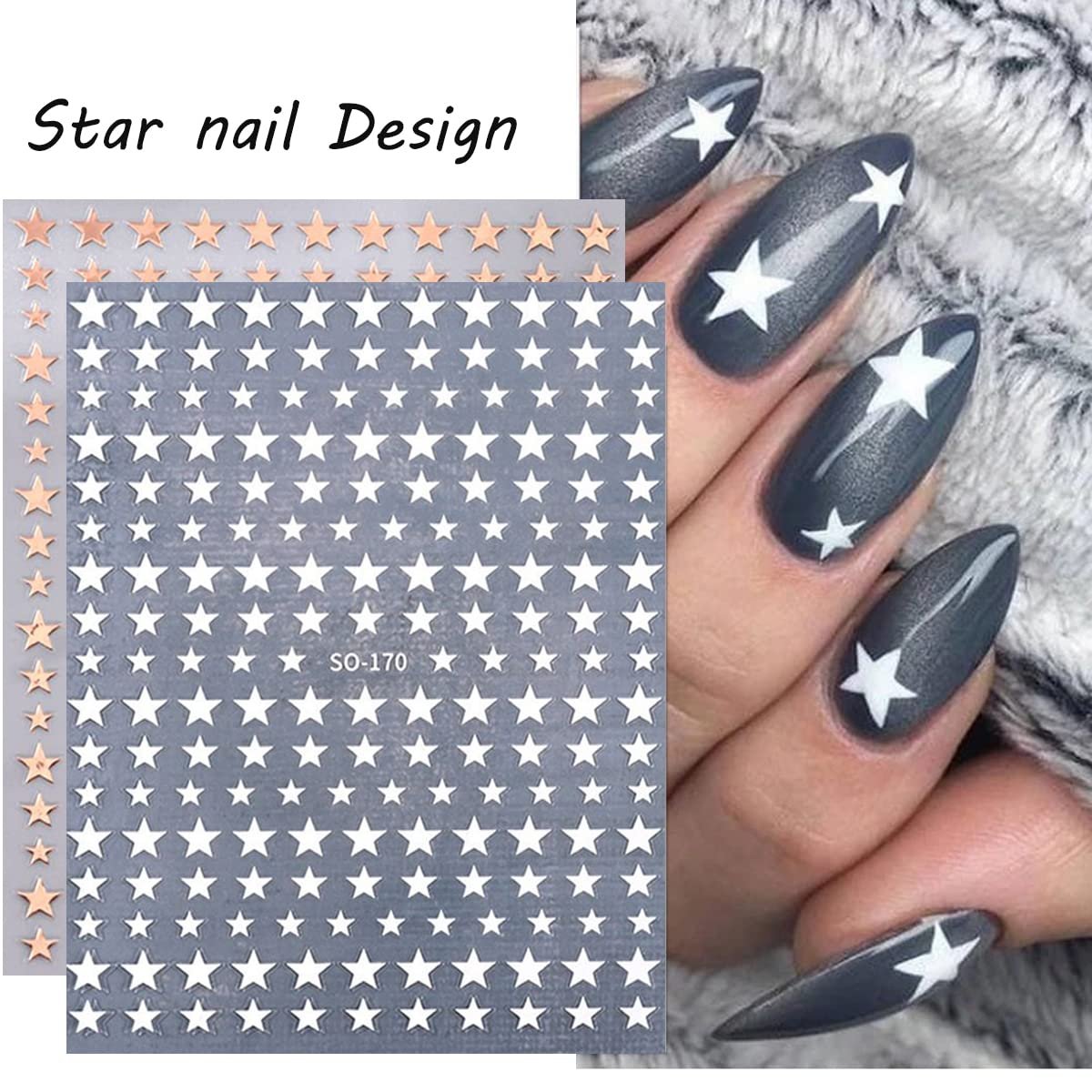6 Sheets 3D Star Nail Stickers – Glitter Gold, Silver, White & Black Geometry Nail Art Decals for DIY Manicure - görsel 9