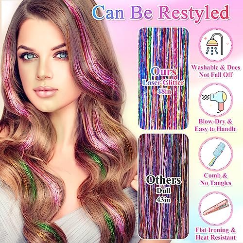 ROADPLUM Hair Tinsel Kit - 16 Colors, 3200 Strands & 12 Colors Hair Feathers - Heat Resistant Shiny Tinsel for Cosplay, Party, and Everyday Glam - görsel 8