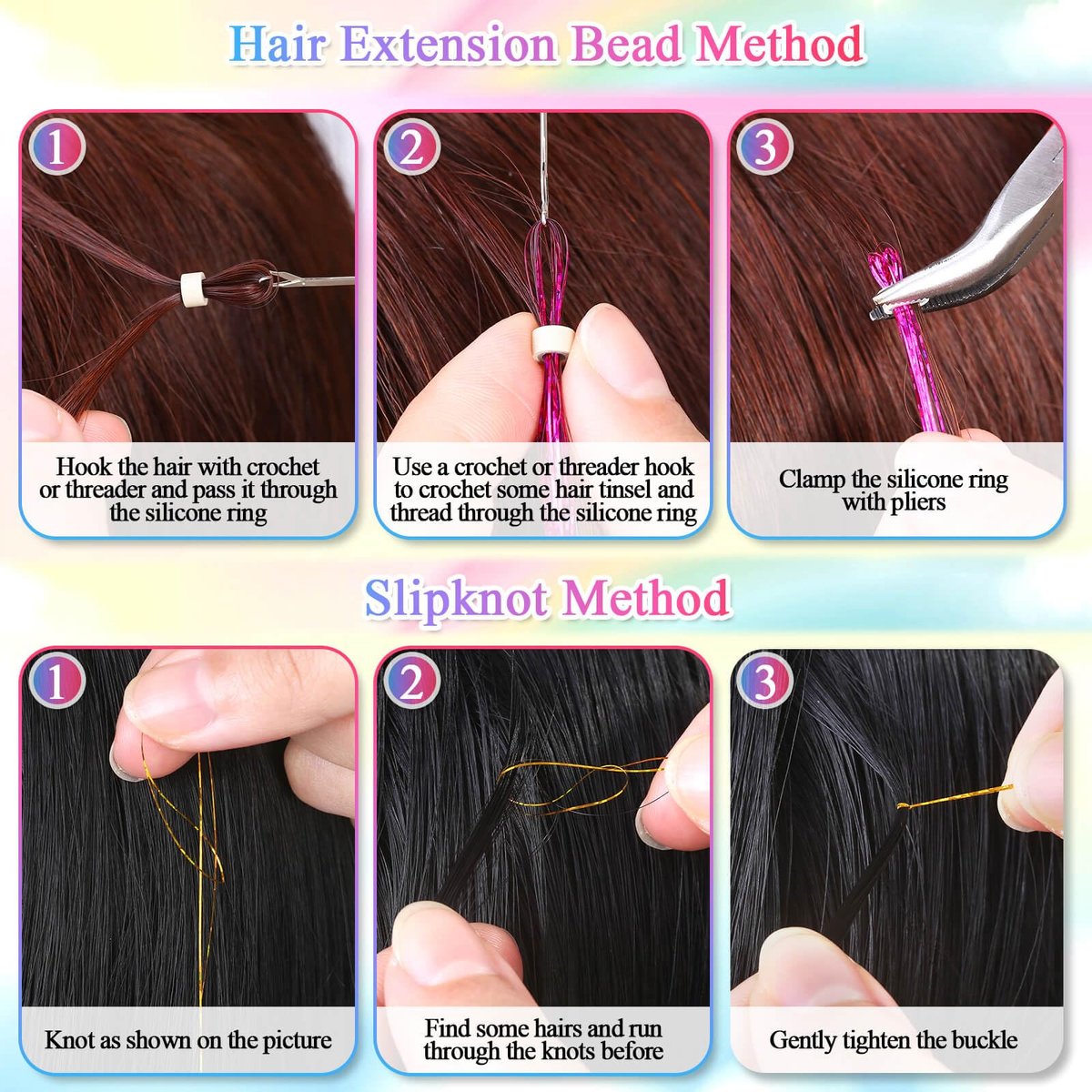 ROADPLUM Hair Tinsel Kit - 16 Colors, 3200 Strands & 12 Colors Hair Feathers - Heat Resistant Shiny Tinsel for Cosplay, Party, and Everyday Glam - görsel 9