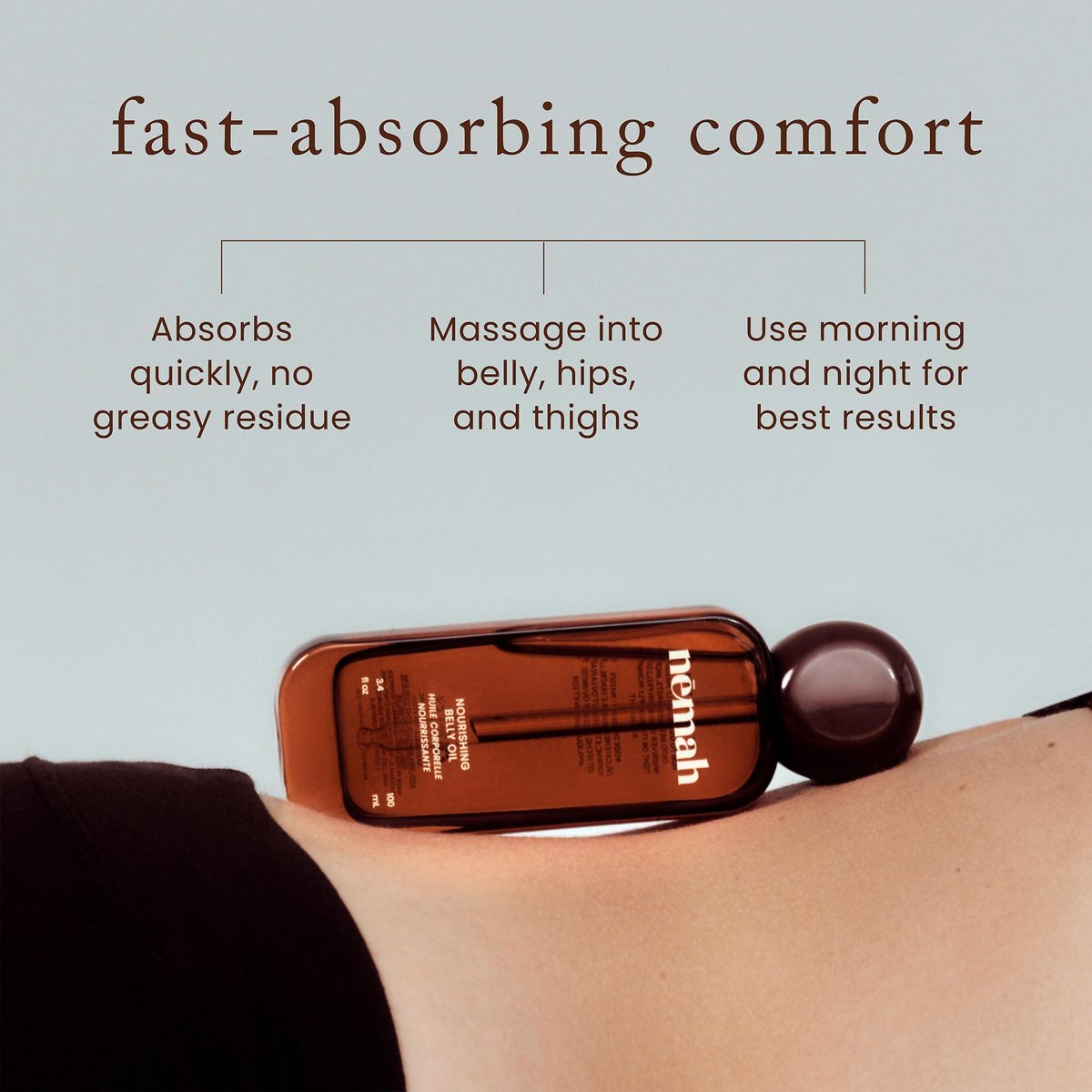 Nemah Belly Oil for Pregnant Women – Stretch Mark Prevention with Jojoba, Coconut & Hemisqualane – Quick Drying, Non-Greasy – Vegan, 3.4 Fl Oz Avelisse