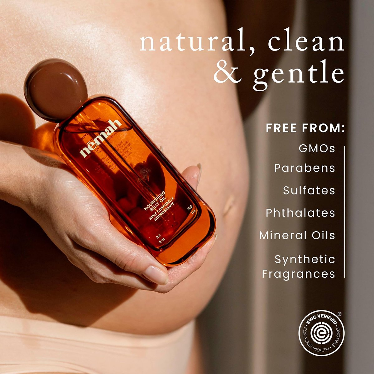 Nemah Belly Oil for Pregnant Women – Stretch Mark Prevention with Jojoba, Coconut & Hemisqualane – Quick Drying, Non-Greasy – Vegan, 3.4 Fl Oz Avelisse
