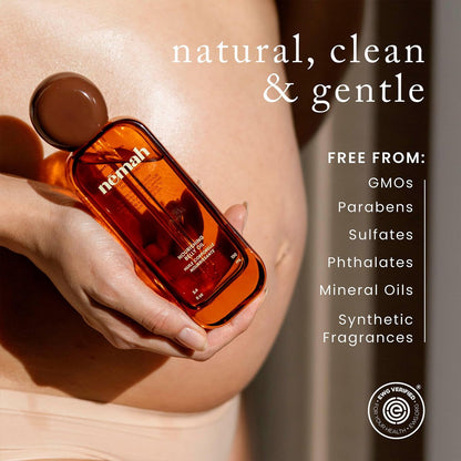 Nemah Belly Oil for Pregnant Women – Stretch Mark Prevention with Jojoba, Coconut & Hemisqualane – Quick Drying, Non-Greasy – Vegan, 3.4 Fl Oz Avelisse