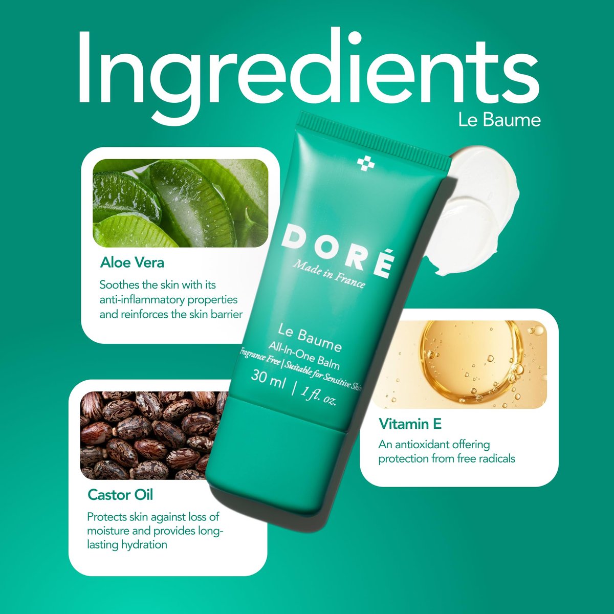 Doré Le Baume All-In-One Balm – Fragrance-Free Face Balm Moisturizer for Sensitive Skin, Multi-Purpose Lip Moisturizer, Night Ointment with Vitamin E (1 fl oz | 30 ml) Avelisse