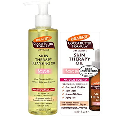 Palmer's Cocoa Butter Face Oil & Facial Cleanser Oil Bundle with Vitamin E & Rosehip Fragrance - 2-Piece Skin Care Set Avelisse