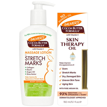 Palmer's Stretch Mark Care Body Lotion & Massage Oil Bundle | Cocoa Butter Formula with Vitamin E for Pregnancy Avelisse