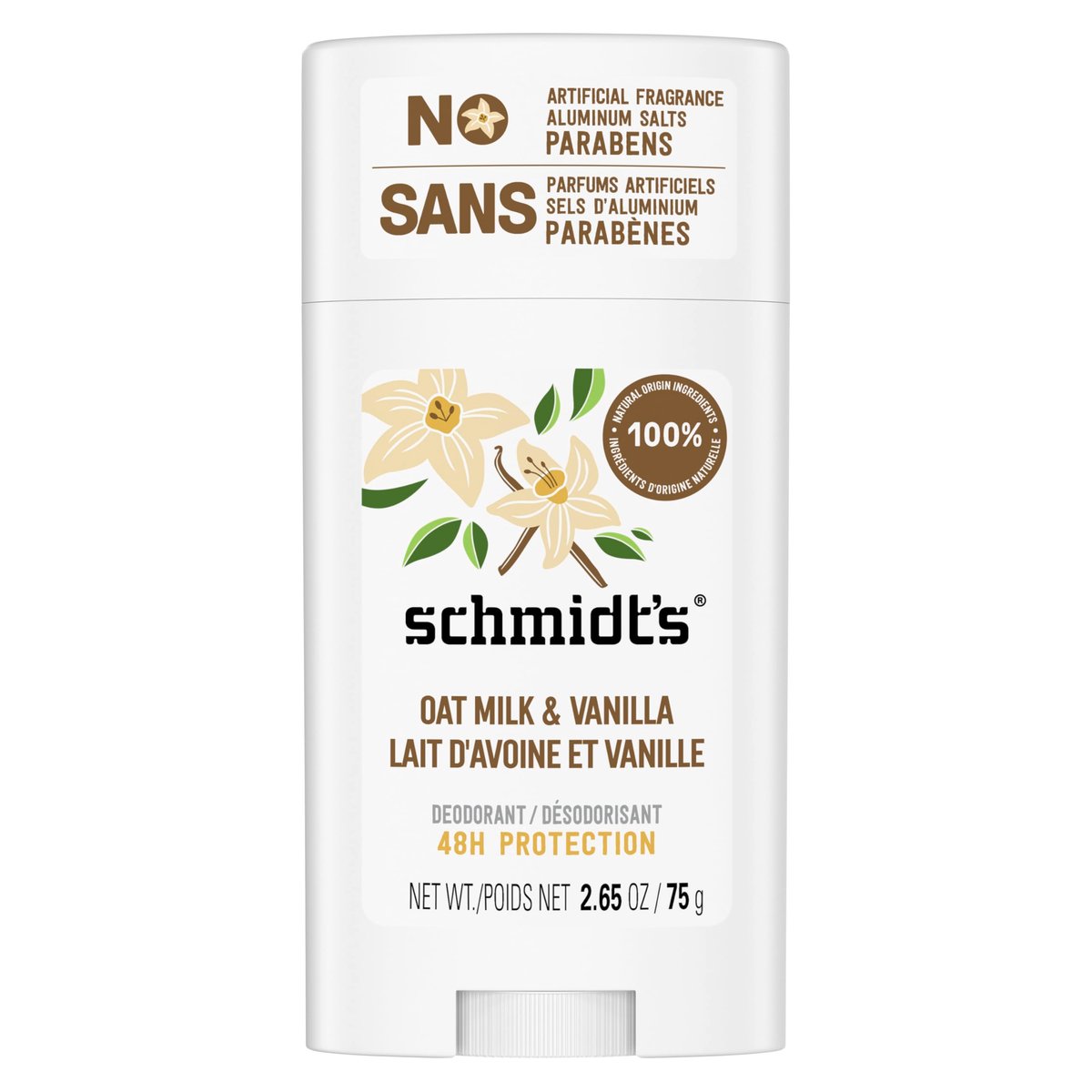 Schmidt's Aluminum-Free Vegan Deodorant Vanilla & Oat Milk - 24 Hour Odor Protection, Natural Ingredients, Cruelty-Free, 2.65 oz - görsel 1
