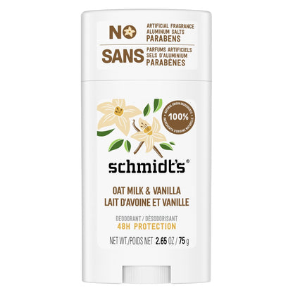 Schmidt's Aluminum-Free Vegan Deodorant Vanilla & Oat Milk - 24 Hour Odor Protection, Natural Ingredients, Cruelty-Free, 2.65 oz