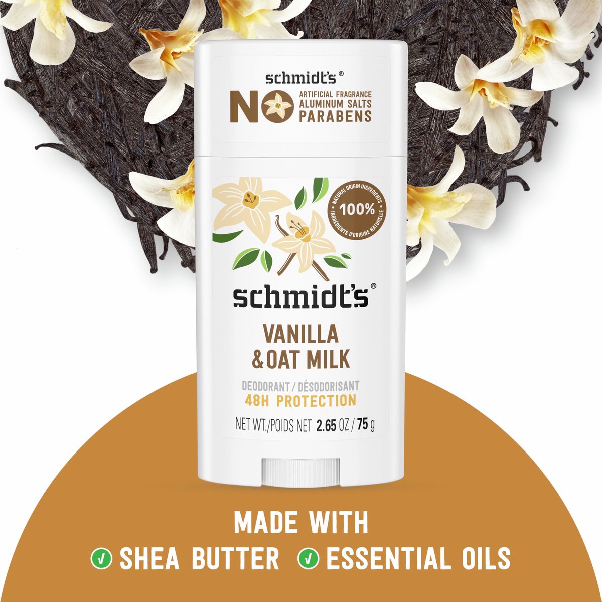 Schmidt's Aluminum-Free Vegan Deodorant Vanilla & Oat Milk - 24 Hour Odor Protection, Natural Ingredients, Cruelty-Free, 2.65 oz - görsel 5