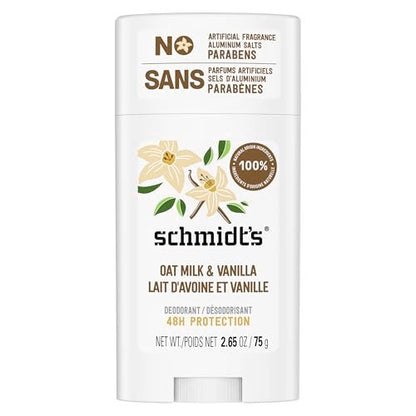Schmidt's Aluminum-Free Vegan Deodorant Vanilla & Oat Milk - 24 Hour Odor Protection, Natural Ingredients, Cruelty-Free, 2.65 oz