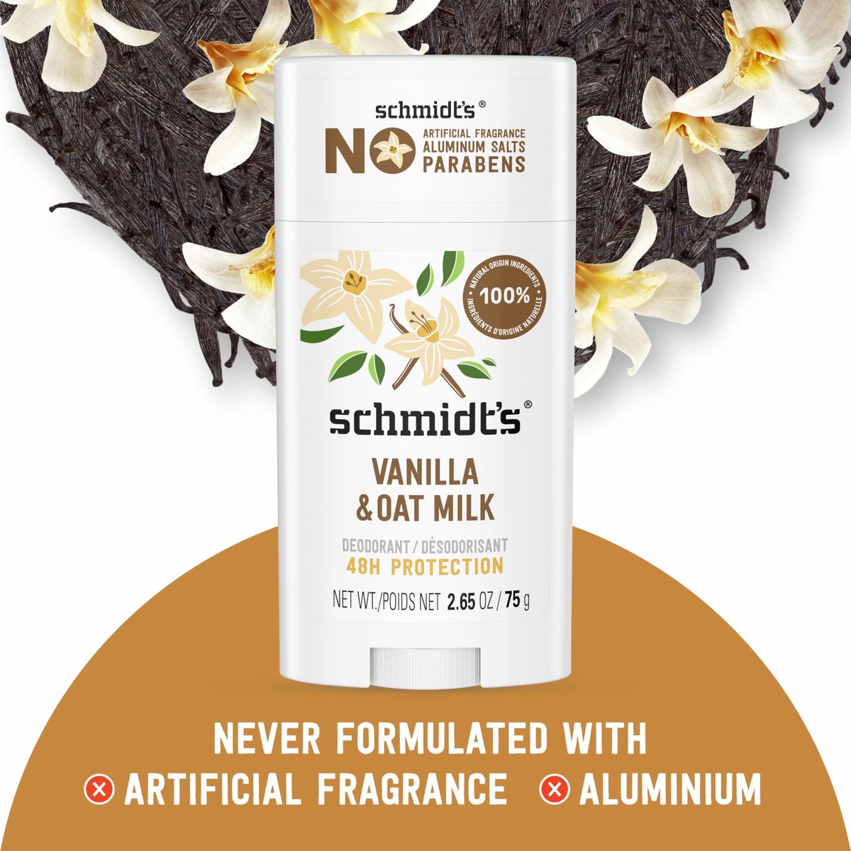 Schmidt's Aluminum-Free Vegan Deodorant Vanilla & Oat Milk - 24 Hour Odor Protection, Natural Ingredients, Cruelty-Free, 2.65 oz - görsel 9