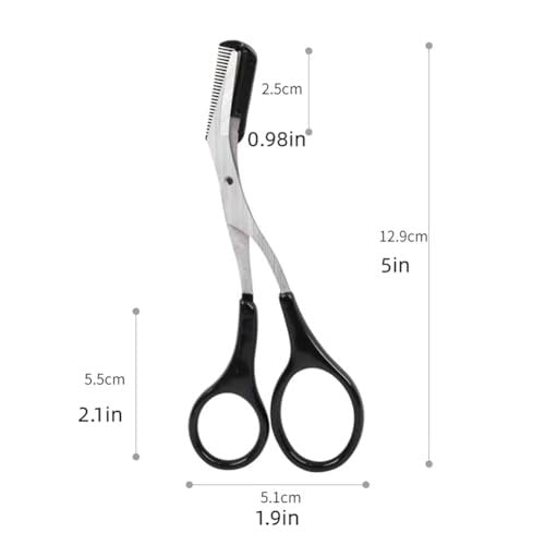 XUJINCN Eyebrow Trimmer Scissors with Comb (Detachable) – Black, Stainless Steel, Non-Slip Handle - görsel 4