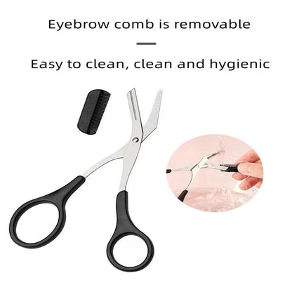 XUJINCN Eyebrow Trimmer Scissors with Comb (Detachable) – Black, Stainless Steel, Non-Slip Handle