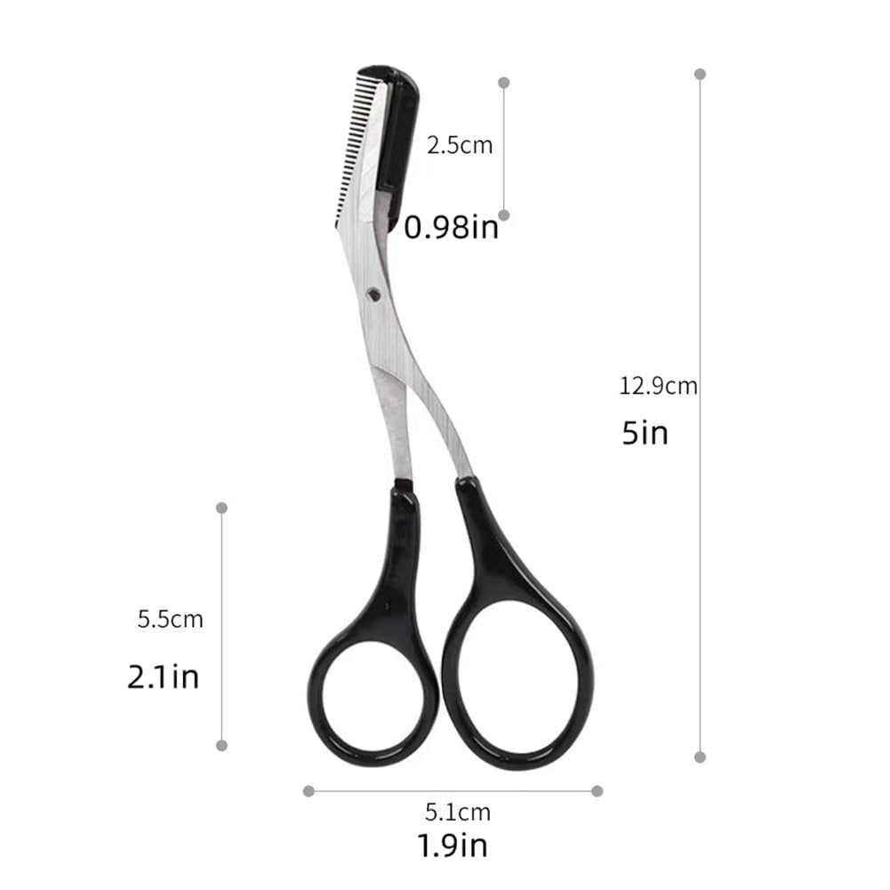 XUJINCN Eyebrow Trimmer Scissors with Comb (Detachable) – Black, Stainless Steel, Non-Slip Handle - görsel 3