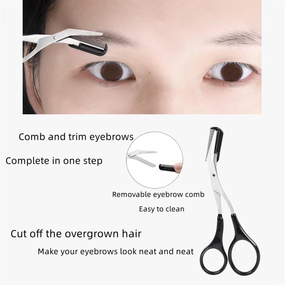 XUJINCN Eyebrow Trimmer Scissors with Comb (Detachable) – Black, Stainless Steel, Non-Slip Handle - görsel 9