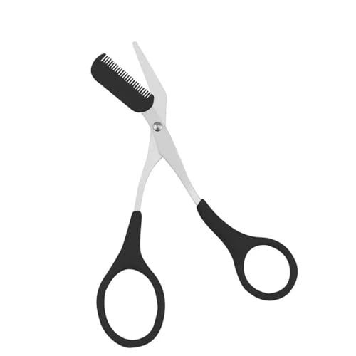 XUJINCN Eyebrow Trimmer Scissors with Comb (Detachable) – Black, Stainless Steel, Non-Slip Handle - görsel 2