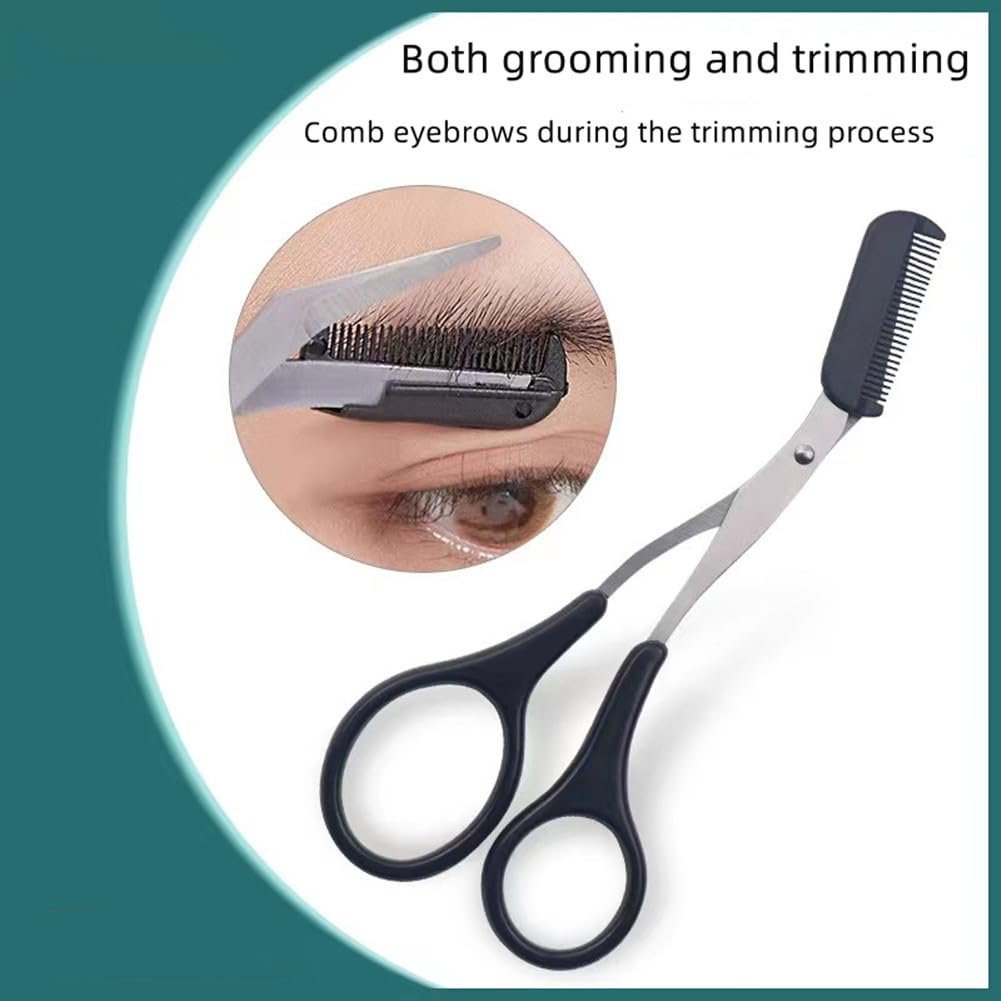 XUJINCN Eyebrow Trimmer Scissors with Comb (Detachable) – Black, Stainless Steel, Non-Slip Handle - görsel 7
