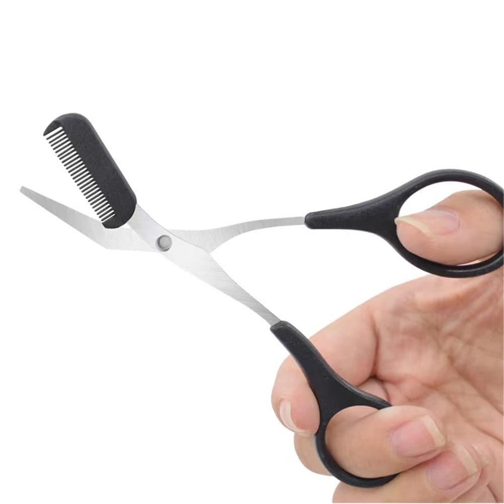 XUJINCN Eyebrow Trimmer Scissors with Comb (Detachable) – Black, Stainless Steel, Non-Slip Handle - görsel 11
