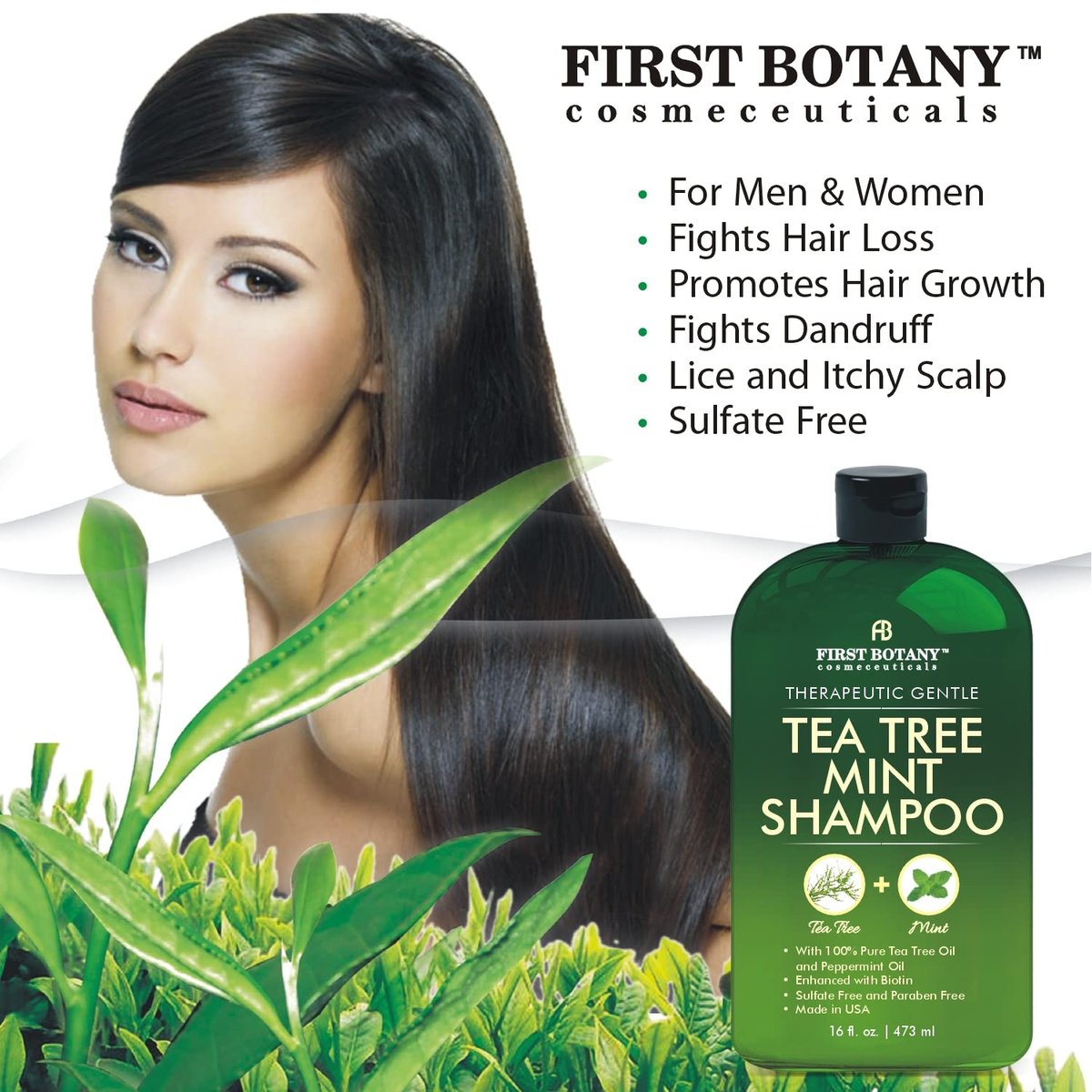 First Botany Tea Tree Oil Shampoo 16 fl oz - Anti Dandruff & Natural Scalp Cleanser for Dry, Itchy, Flaky Scalp - Sulfate Free, Paraben Free - Prevents Head Lice & Thinning Avelisse