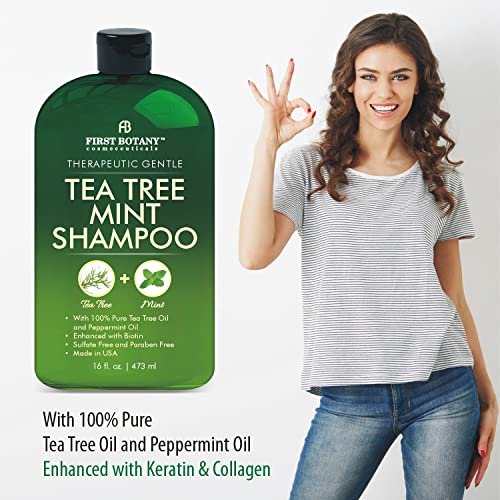 First Botany Tea Tree Oil Shampoo 16 fl oz - Anti Dandruff & Natural Scalp Cleanser for Dry, Itchy, Flaky Scalp - Sulfate Free, Paraben Free - Prevents Head Lice & Thinning Avelisse