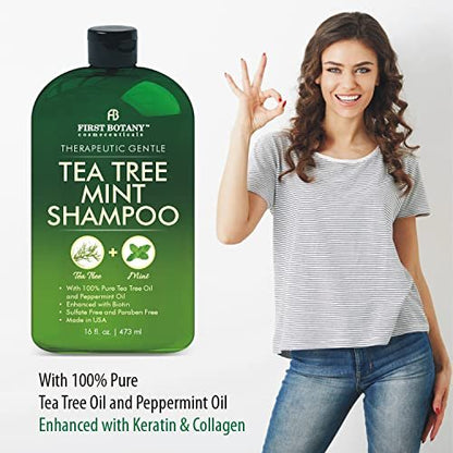 First Botany Tea Tree Oil Shampoo 16 fl oz - Anti Dandruff & Natural Scalp Cleanser for Dry, Itchy, Flaky Scalp - Sulfate Free, Paraben Free - Prevents Head Lice & Thinning Avelisse
