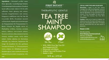 First Botany Tea Tree Oil Shampoo 16 fl oz - Anti Dandruff & Natural Scalp Cleanser for Dry, Itchy, Flaky Scalp - Sulfate Free, Paraben Free - Prevents Head Lice & Thinning Avelisse