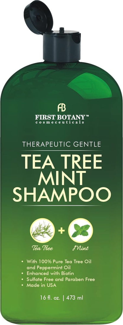 First Botany Tea Tree Oil Shampoo 16 fl oz - Anti Dandruff & Natural Scalp Cleanser for Dry, Itchy, Flaky Scalp - Sulfate Free, Paraben Free - Prevents Head Lice & Thinning Avelisse