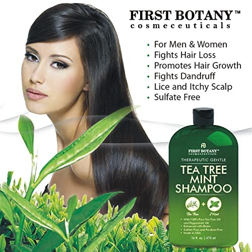First Botany Tea Tree Oil Shampoo 16 fl oz - Anti Dandruff & Natural Scalp Cleanser for Dry, Itchy, Flaky Scalp - Sulfate Free, Paraben Free - Prevents Head Lice & Thinning Avelisse