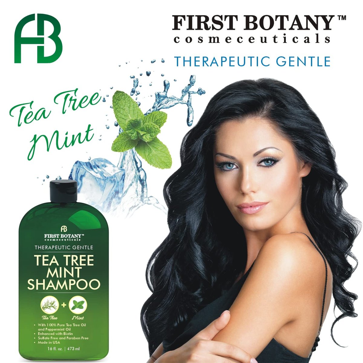 First Botany Tea Tree Oil Shampoo 16 fl oz - Anti Dandruff & Natural Scalp Cleanser for Dry, Itchy, Flaky Scalp - Sulfate Free, Paraben Free - Prevents Head Lice & Thinning Avelisse