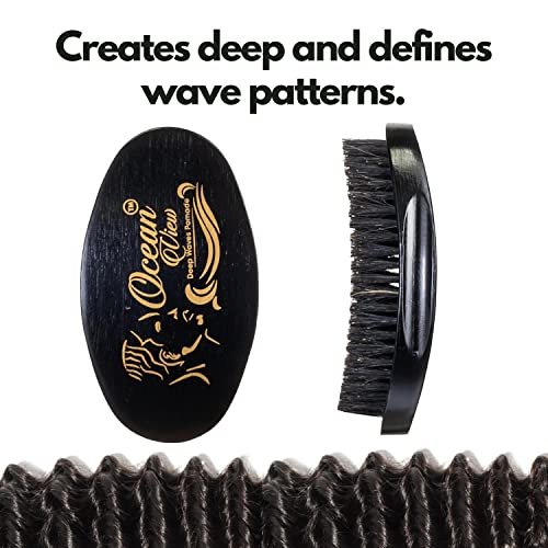 Ocean View Pomade with Wooden Palm Brush for Men – Medium Firm Bristles for 540 & 720 Waves, Contoured Control with Thumb Indentation Avelisse