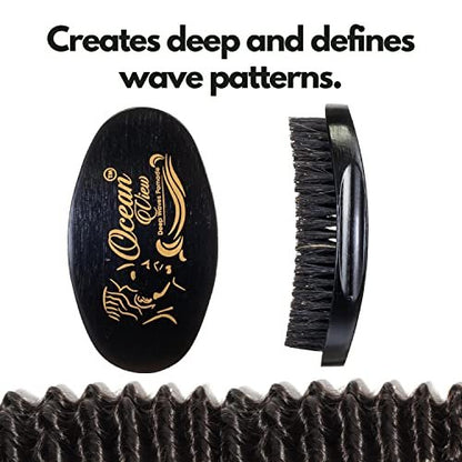 Ocean View Pomade with Wooden Palm Brush for Men – Medium Firm Bristles for 540 & 720 Waves, Contoured Control with Thumb Indentation Avelisse