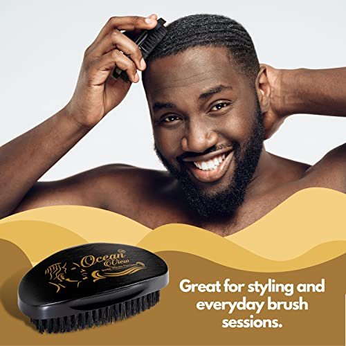 Ocean View Pomade with Wooden Palm Brush for Men – Medium Firm Bristles for 540 & 720 Waves, Contoured Control with Thumb Indentation Avelisse