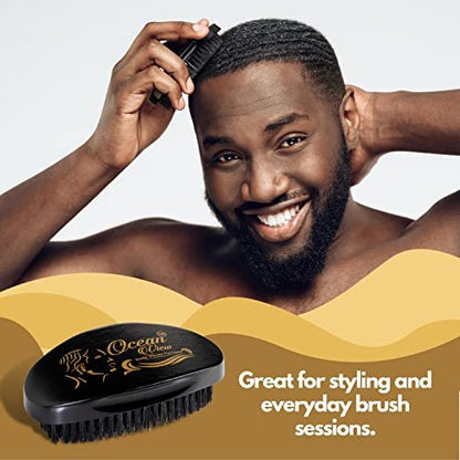 Ocean View Pomade with Wooden Palm Brush for Men – Medium Firm Bristles for 540 & 720 Waves, Contoured Control with Thumb Indentation Avelisse