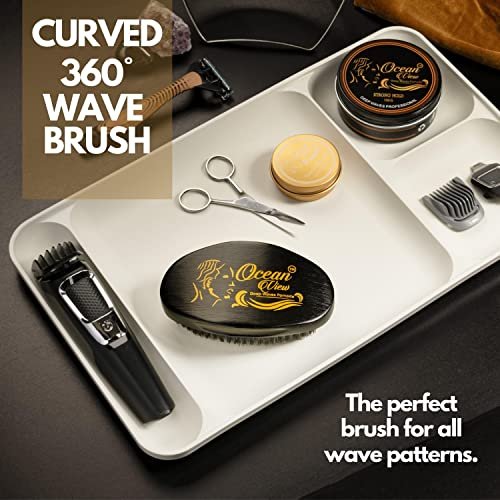 Ocean View Pomade with Wooden Palm Brush for Men – Medium Firm Bristles for 540 & 720 Waves, Contoured Control with Thumb Indentation Avelisse