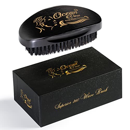Ocean View Pomade with Wooden Palm Brush for Men – Medium Firm Bristles for 540 & 720 Waves, Contoured Control with Thumb Indentation Avelisse
