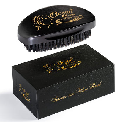 Ocean View Pomade with Wooden Palm Brush for Men – Medium Firm Bristles for 540 & 720 Waves, Contoured Control with Thumb Indentation Avelisse