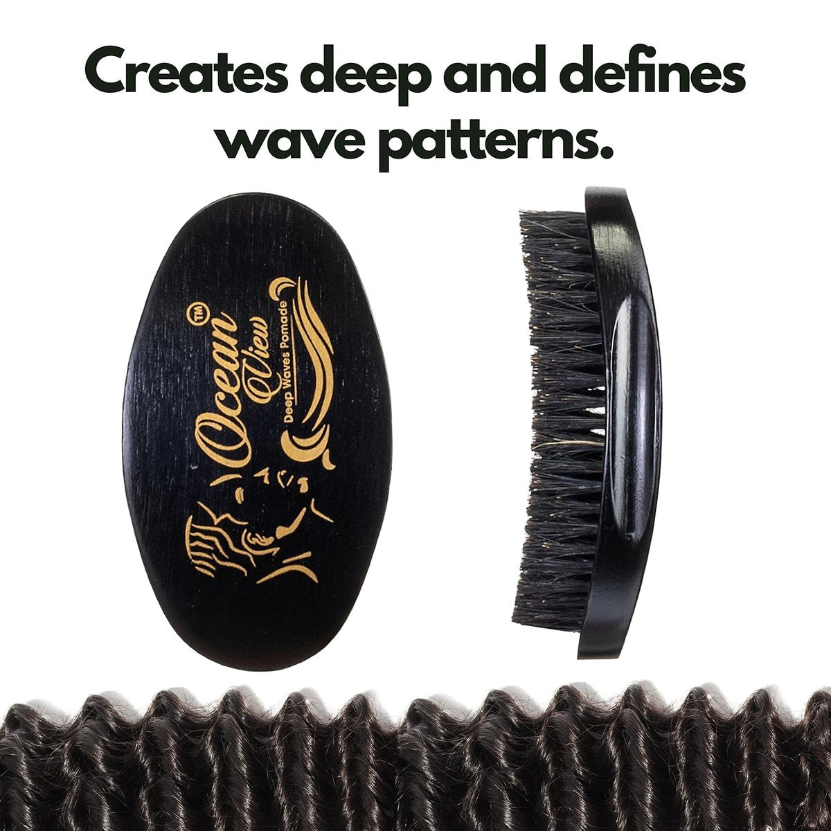 Ocean View Pomade with Wooden Palm Brush for Men – Medium Firm Bristles for 540 & 720 Waves, Contoured Control with Thumb Indentation Avelisse