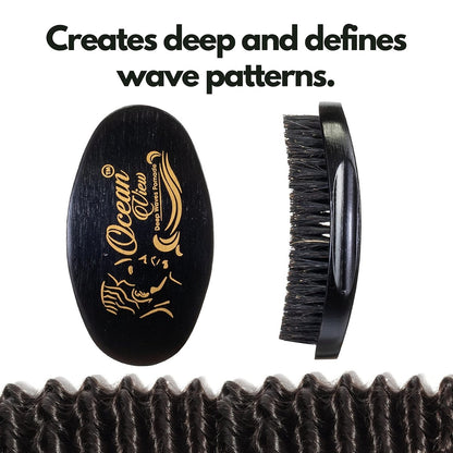 Ocean View Pomade with Wooden Palm Brush for Men – Medium Firm Bristles for 540 & 720 Waves, Contoured Control with Thumb Indentation Avelisse