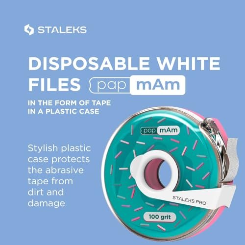 STALEKS PRO Disposable White Abrasive Tape 100 Grit – 7m Roll in Plastic Case – Glueless Replaceable Abrasive for Professional Nail Shaping – Manicure & Pedicure - görsel 8
