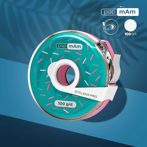 STALEKS PRO Disposable White Abrasive Tape 100 Grit – 7m Roll in Plastic Case – Glueless Replaceable Abrasive for Professional Nail Shaping – Manicure & Pedicure - görsel 6