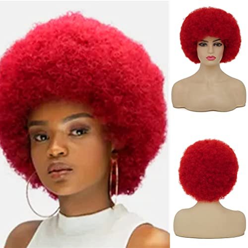 Dai Cloud Red Afro Wig for Black Women – 70s Costume Wig, Puff Short Curly Fluffy Soft Wigs for Party, Halloween & Daily Wear - görsel 2