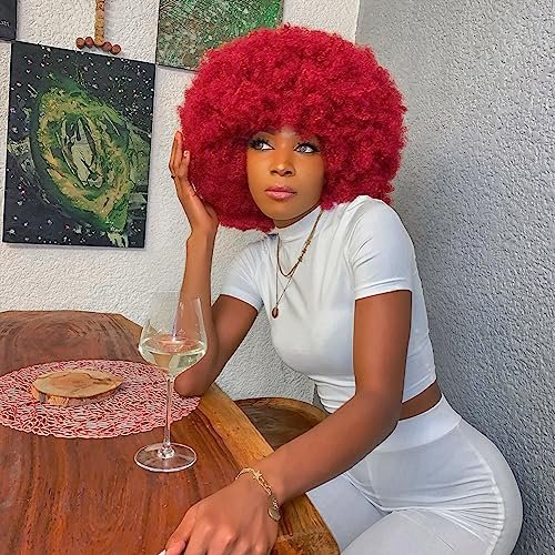 Dai Cloud Red Afro Wig for Black Women – 70s Costume Wig, Puff Short Curly Fluffy Soft Wigs for Party, Halloween & Daily Wear - görsel 4
