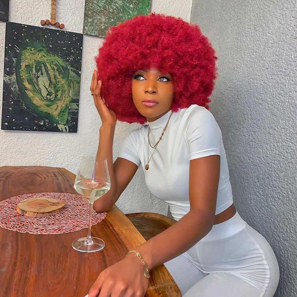Dai Cloud Red Afro Wig for Black Women – 70s Costume Wig, Puff Short Curly Fluffy Soft Wigs for Party, Halloween & Daily Wear - görsel 3
