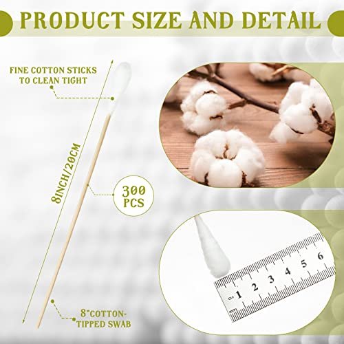 Zhehao 300 Pcs 8 Inch Large Cotton Swabs with Bamboo Handle - Extra Long Oversized Cotton Tipped Applicators for Wound Cleaning, Makeup & More Avelisse
