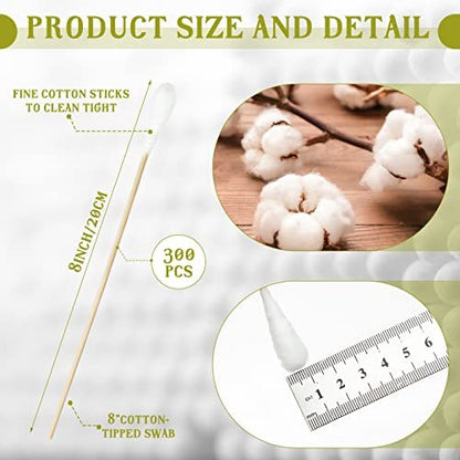 Zhehao 300 Pcs 8 Inch Large Cotton Swabs with Bamboo Handle - Extra Long Oversized Cotton Tipped Applicators for Wound Cleaning, Makeup & More Avelisse