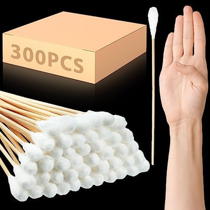 Zhehao 300 Pcs 8 Inch Large Cotton Swabs with Bamboo Handle - Extra Long Oversized Cotton Tipped Applicators for Wound Cleaning, Makeup & More Avelisse