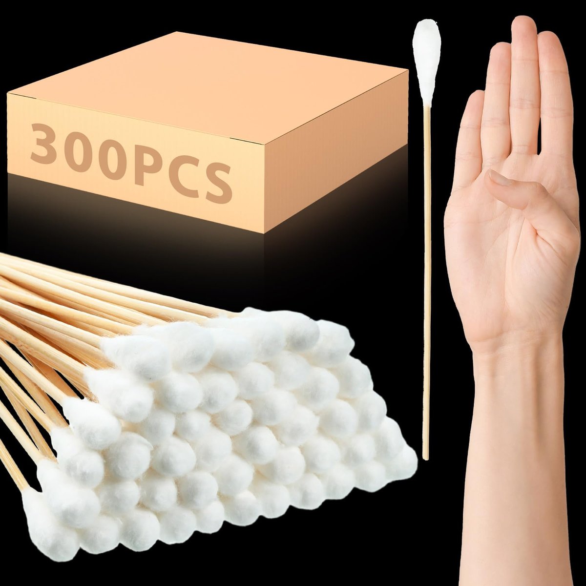 Zhehao 300 Pcs 8 Inch Large Cotton Swabs with Bamboo Handle - Extra Long Oversized Cotton Tipped Applicators for Wound Cleaning, Makeup & More Avelisse